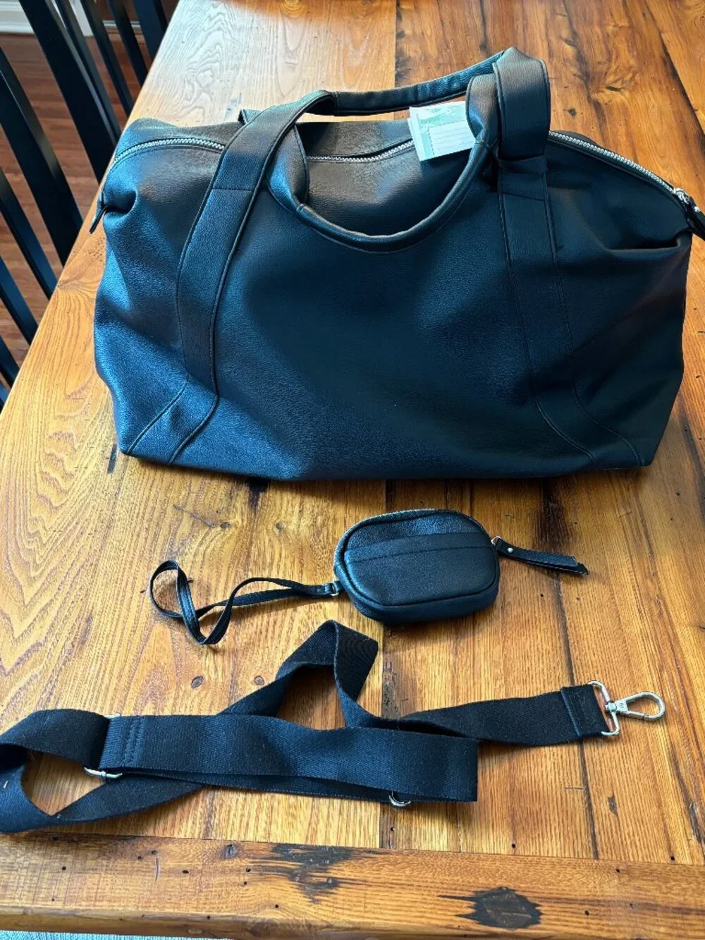 faux leather duffel bag